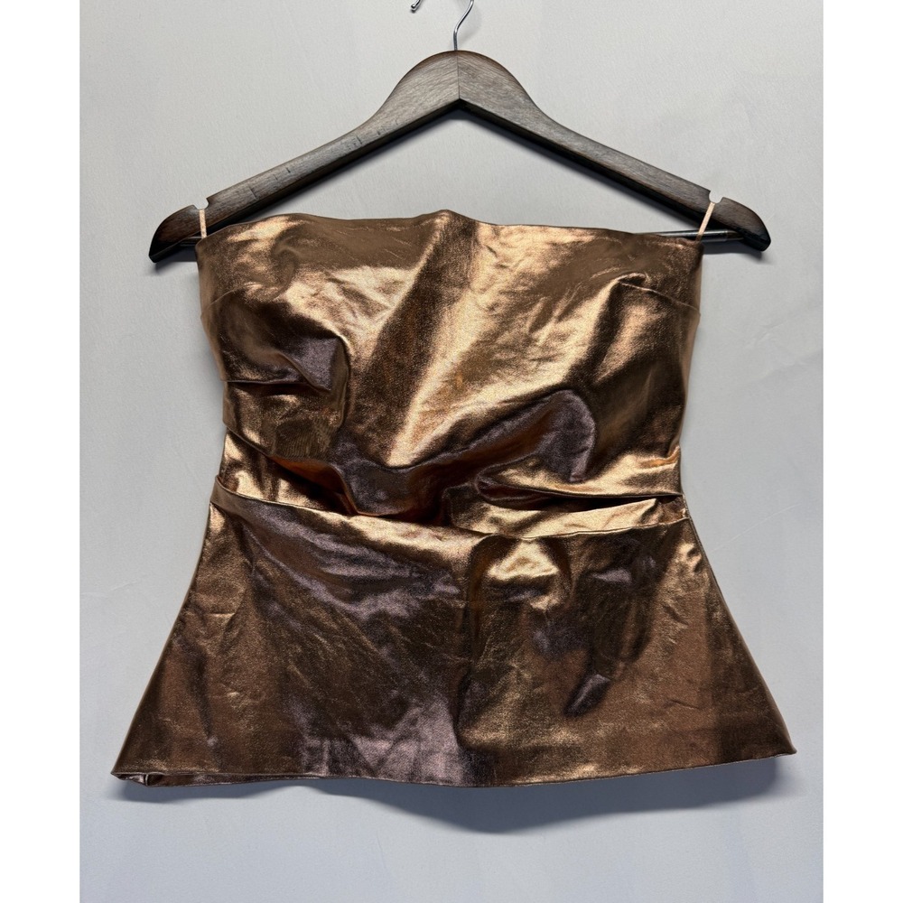 Zara Bustier Tube Top Womens S Metallic Bronze Draped Detail Strapless Back Zip